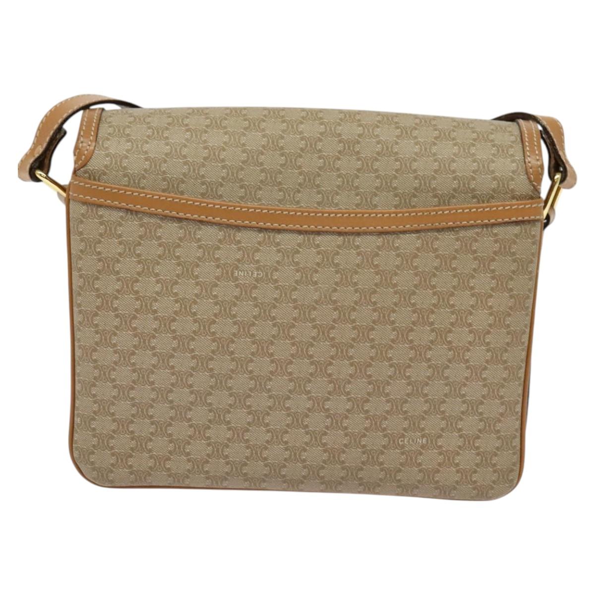 CELINE Macadam Canvas Shoulder Bag Beige Gold Auth 117362