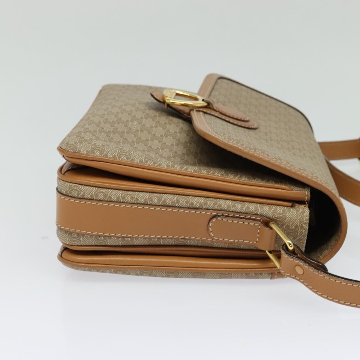 CELINE Macadam Canvas Shoulder Bag Beige Gold Auth 117362