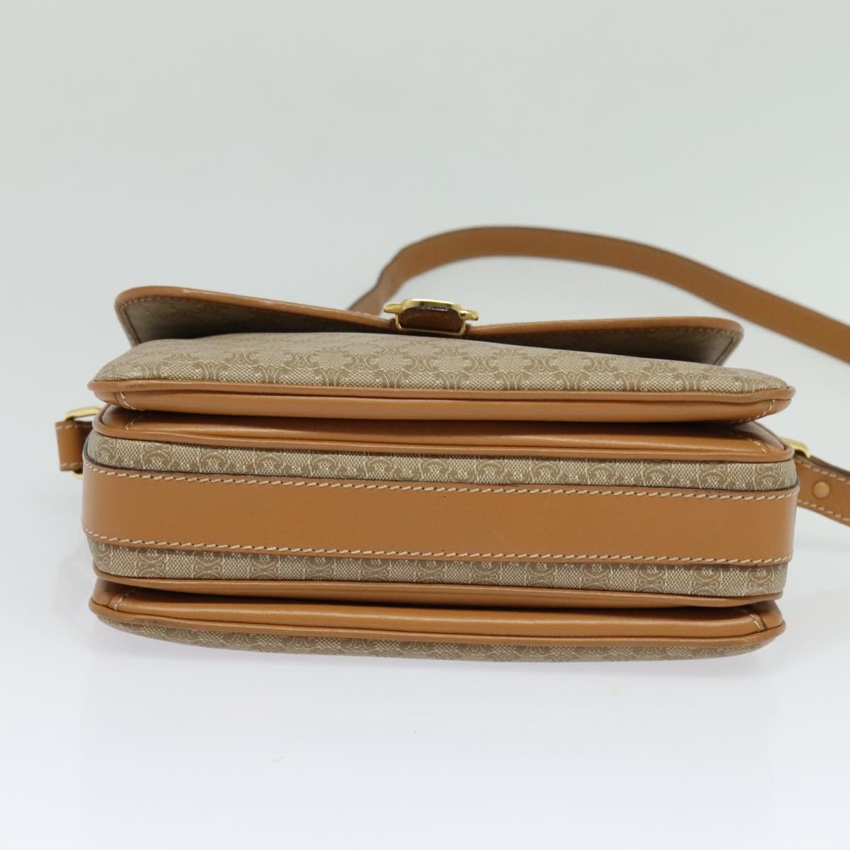 CELINE Macadam Canvas Shoulder Bag Beige Gold Auth 117362
