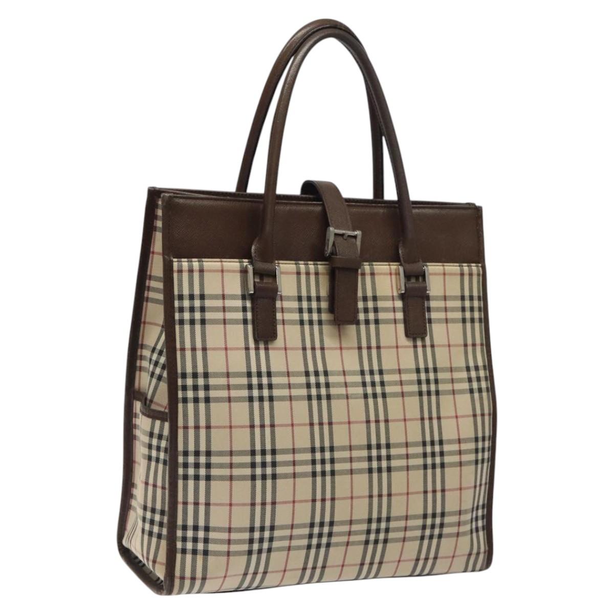 BURBERRY Nova Check Hand Bag Canvas Beige Auth 117364
