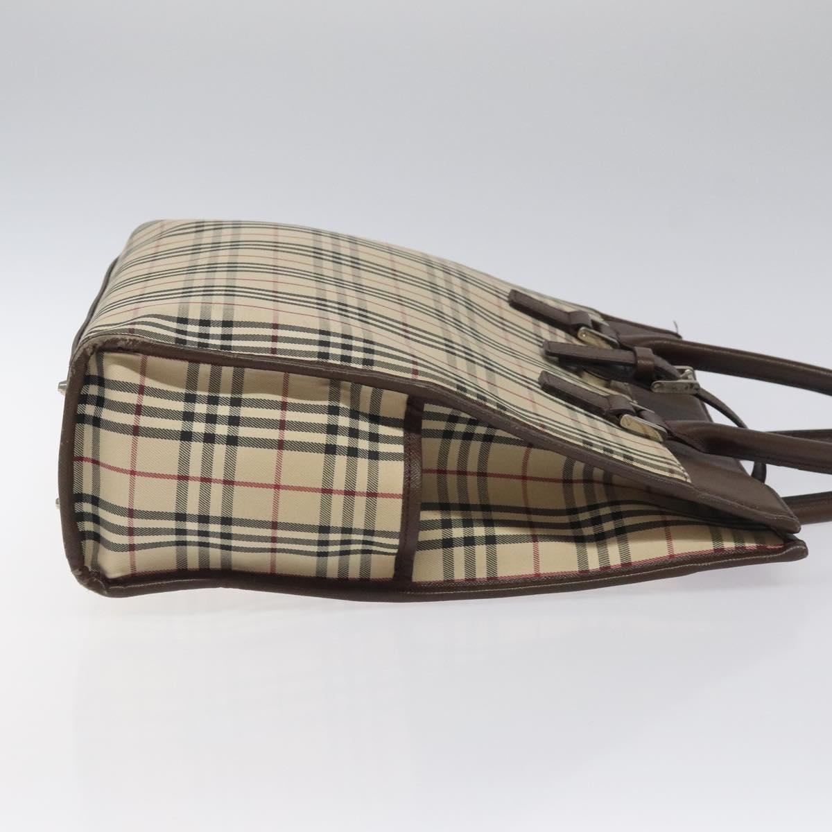 BURBERRY Nova Check Hand Bag Canvas Beige Auth 117364