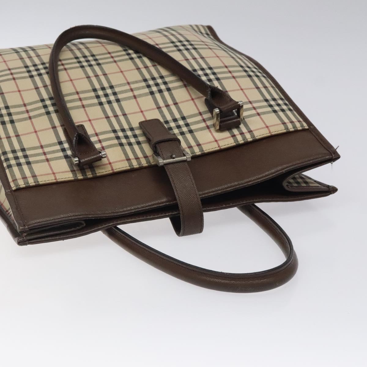 BURBERRY Nova Check Hand Bag Canvas Beige Auth 117364