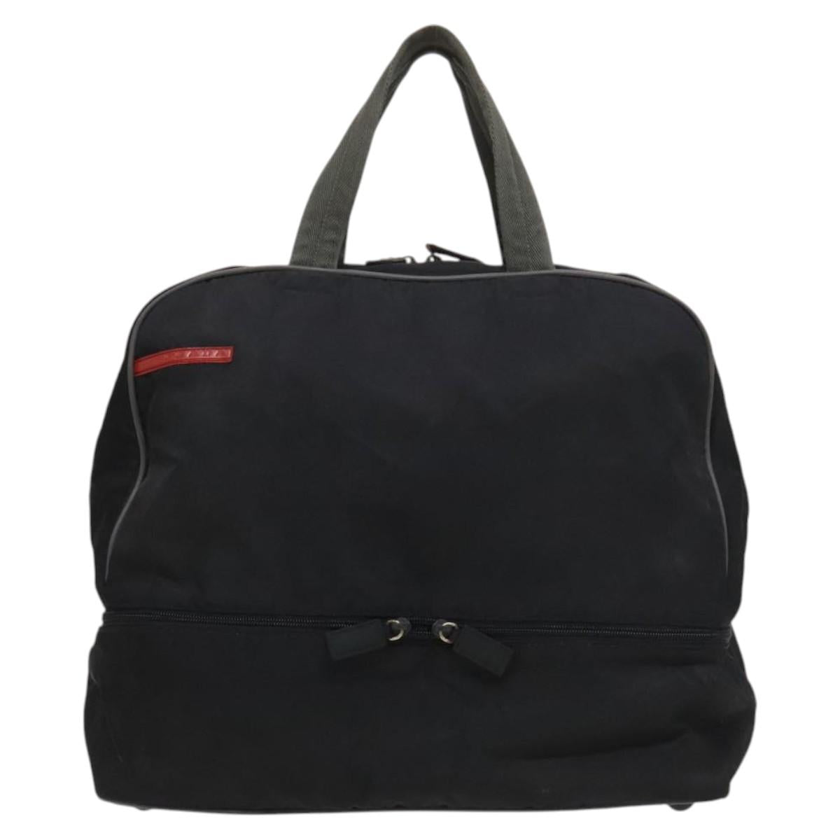 PRADA Sports Boston Bag Nylon Black Silver Auth 117366