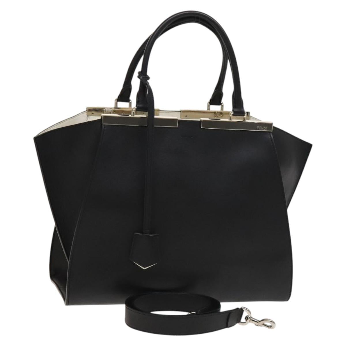 FENDI Trois Jules Tote Bag Leather 2way Black Auth 117388