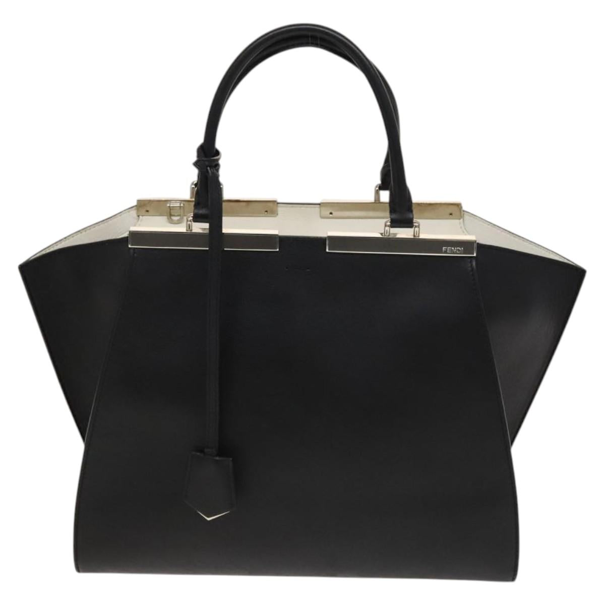 FENDI Trois Jules Tote Bag Leather 2way Black Auth 117388