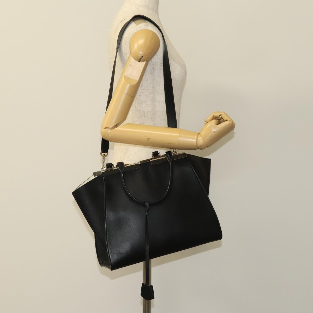 FENDI Trois Jules Tote Bag Leather 2way Black Auth 117388