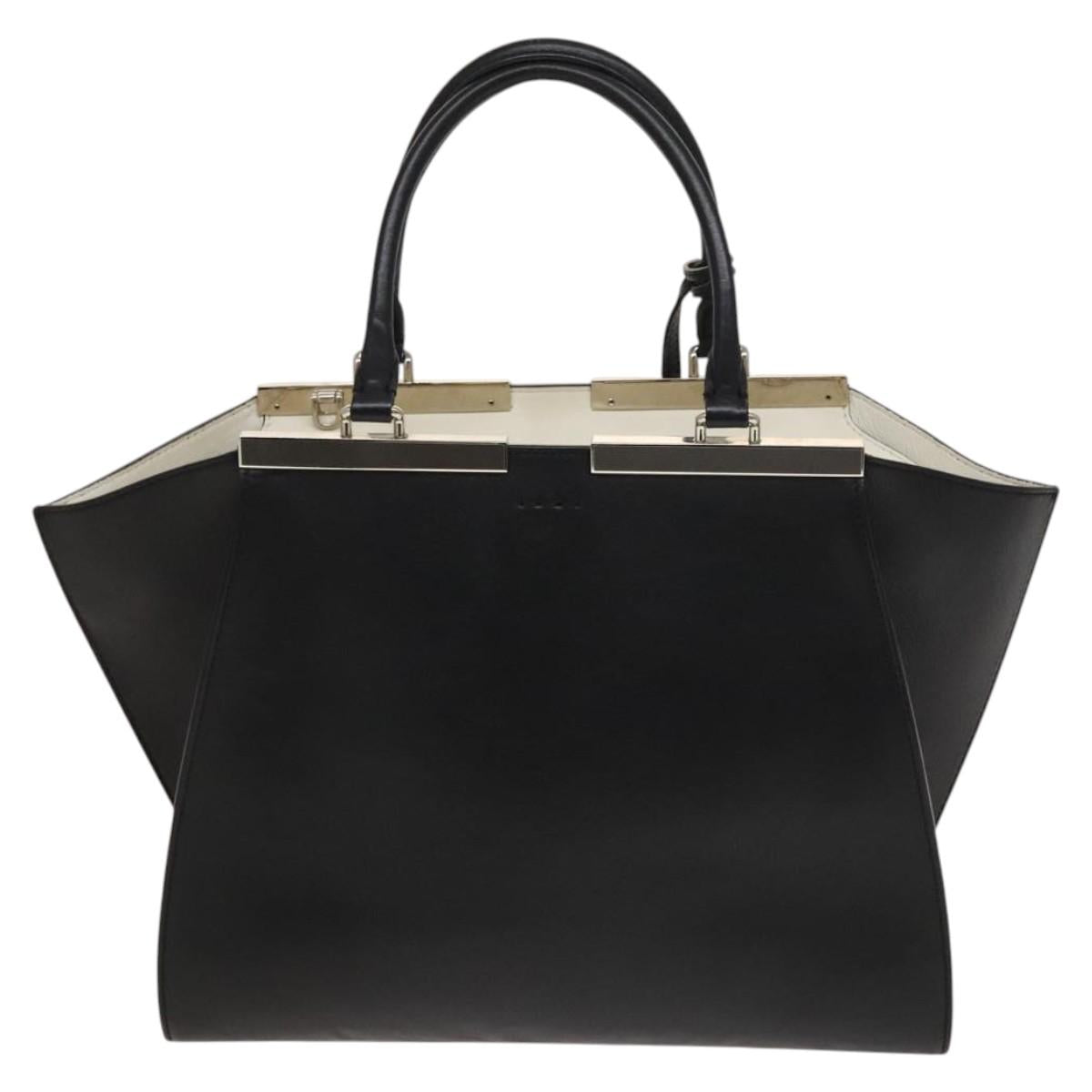 FENDI Trois Jules Tote Bag Leather 2way Black Auth 117388