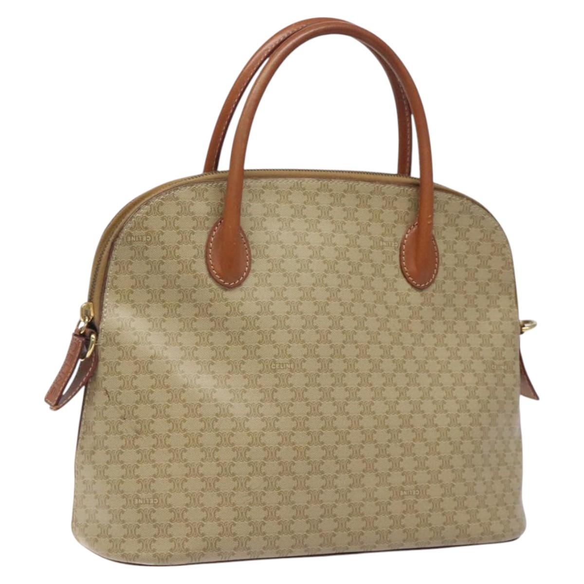 CELINE Macadam Canvas Hand Bag PVC Beige Gold Auth 117394