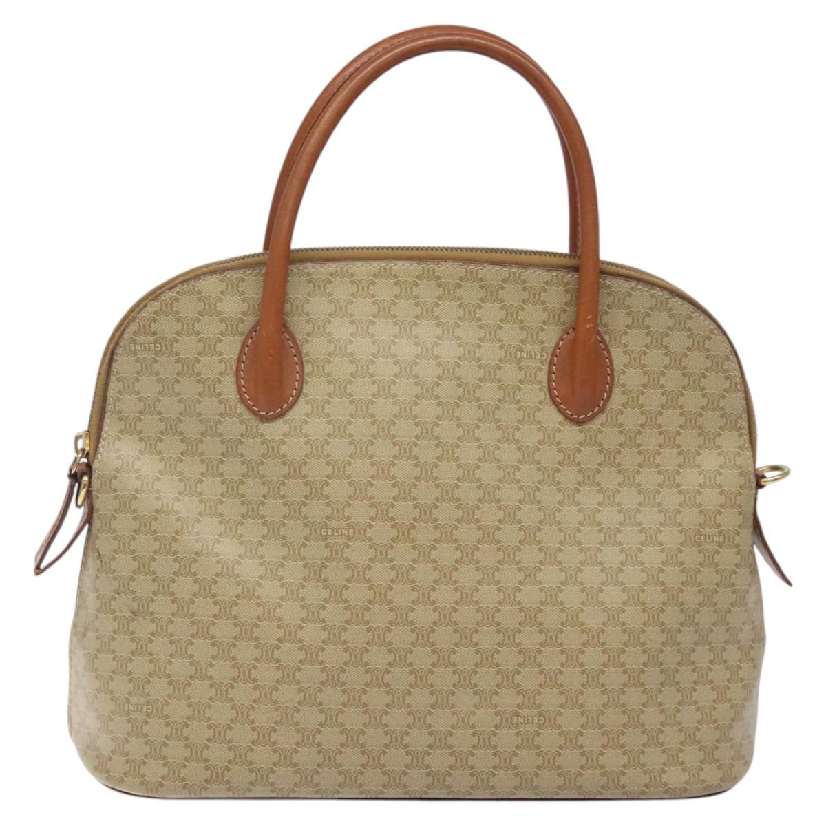 CELINE Macadam Canvas Hand Bag PVC Beige Gold Auth 117394