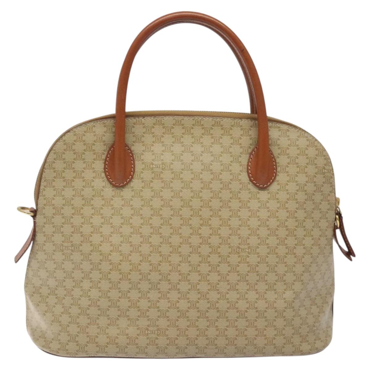 CELINE Macadam Canvas Hand Bag PVC Beige Gold Auth 117394