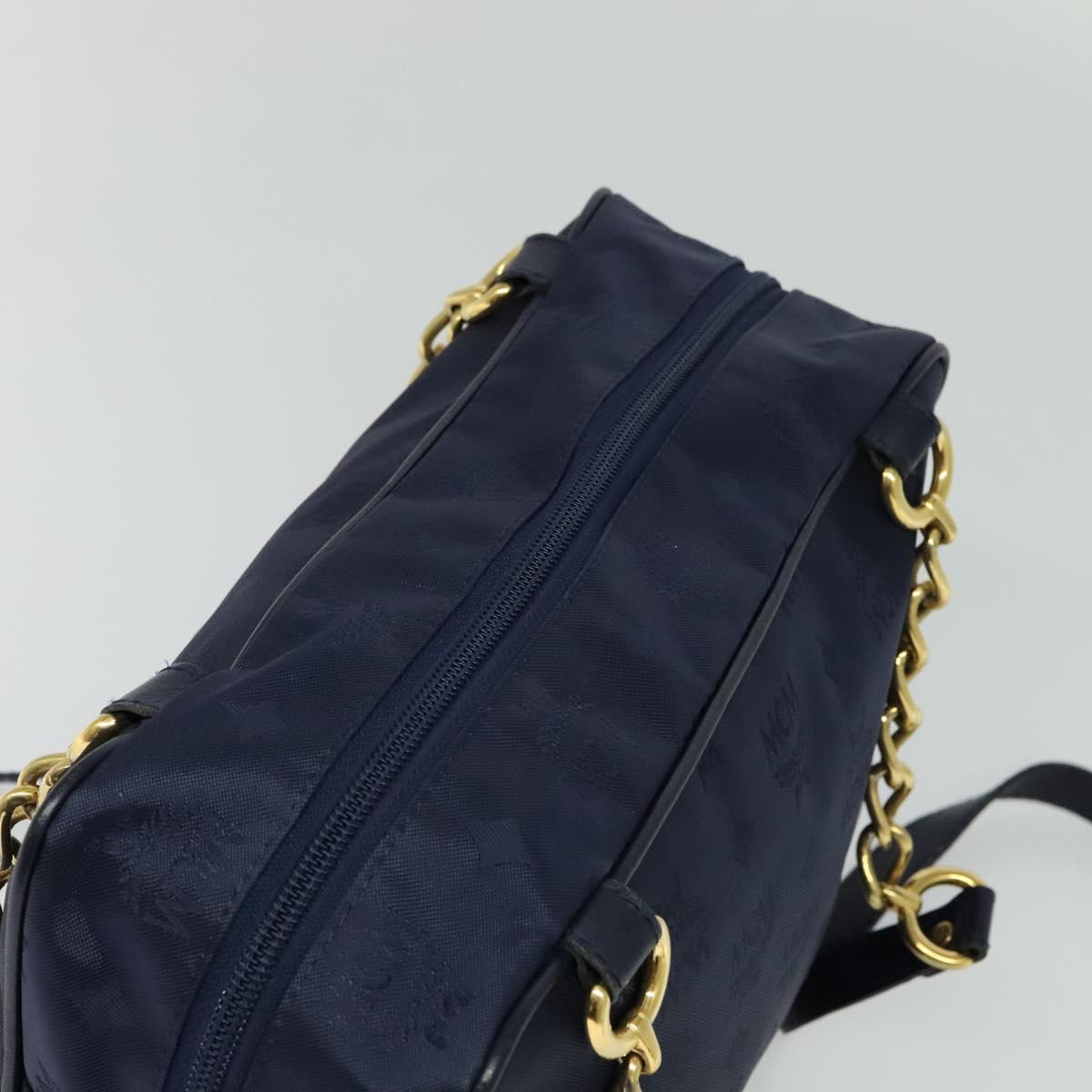 MCM Logogram Vicetos Shoulder Bag Nylon Navy Gold Auth 117398
