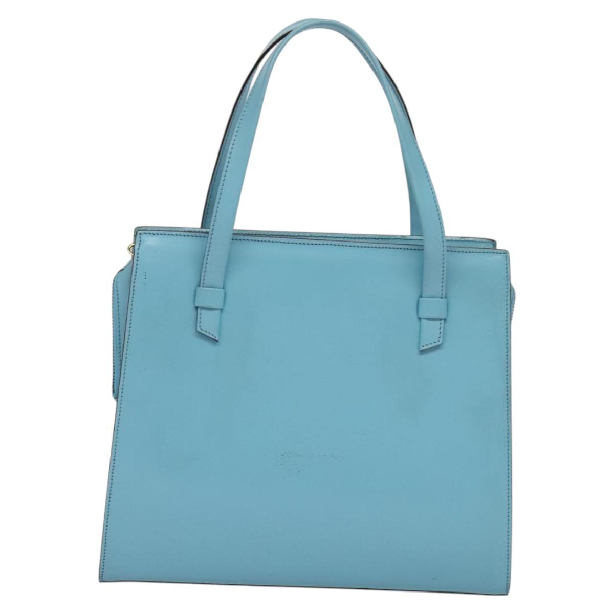 CELINE Hand Bag Leather 2way Light Blue Gold Auth 117415