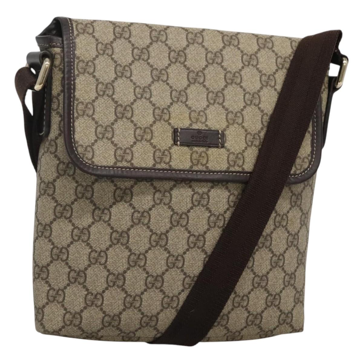 GUCCI GG Supreme Shoulder Bag PVC Leather Beige 223666 Auth 117420