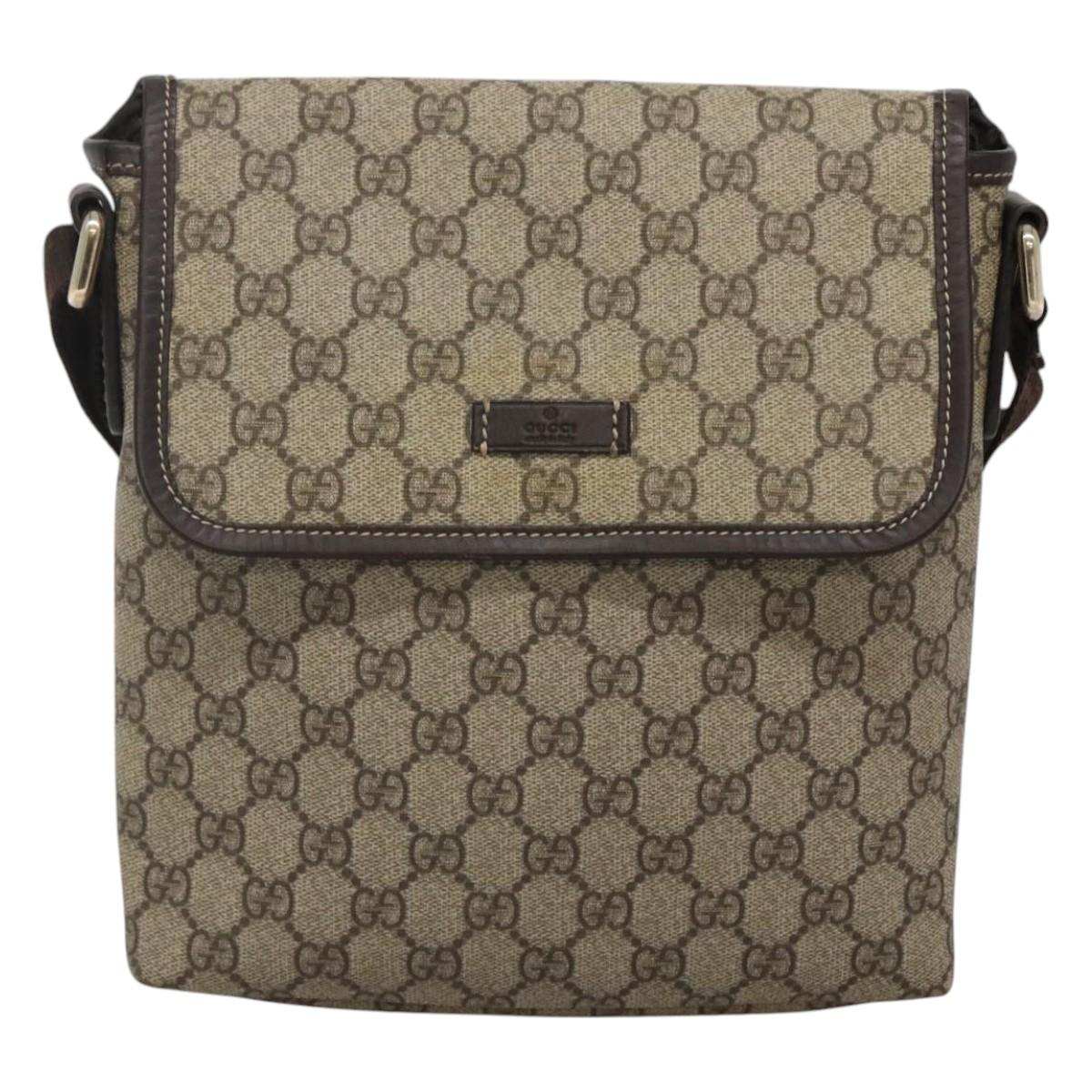 GUCCI GG Supreme Shoulder Bag PVC Leather Beige 223666 Auth 117420