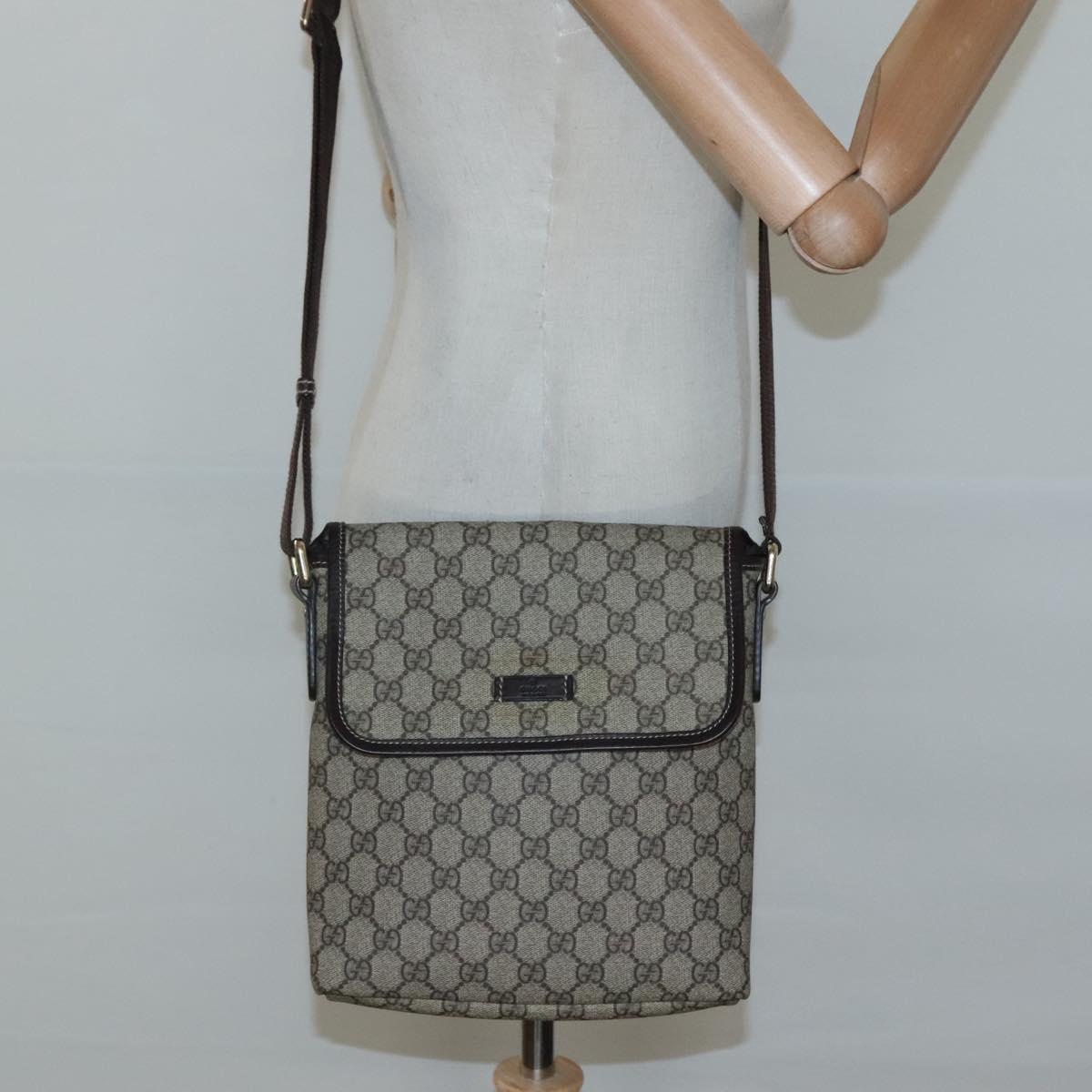 GUCCI GG Supreme Shoulder Bag PVC Leather Beige 223666 Auth 117420