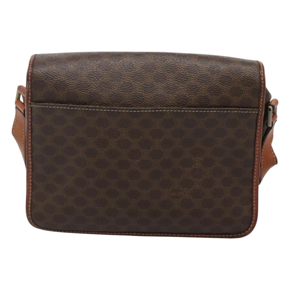 CELINE Macadam Canvas Shoulder Bag PVC Leather Brown Auth 117431