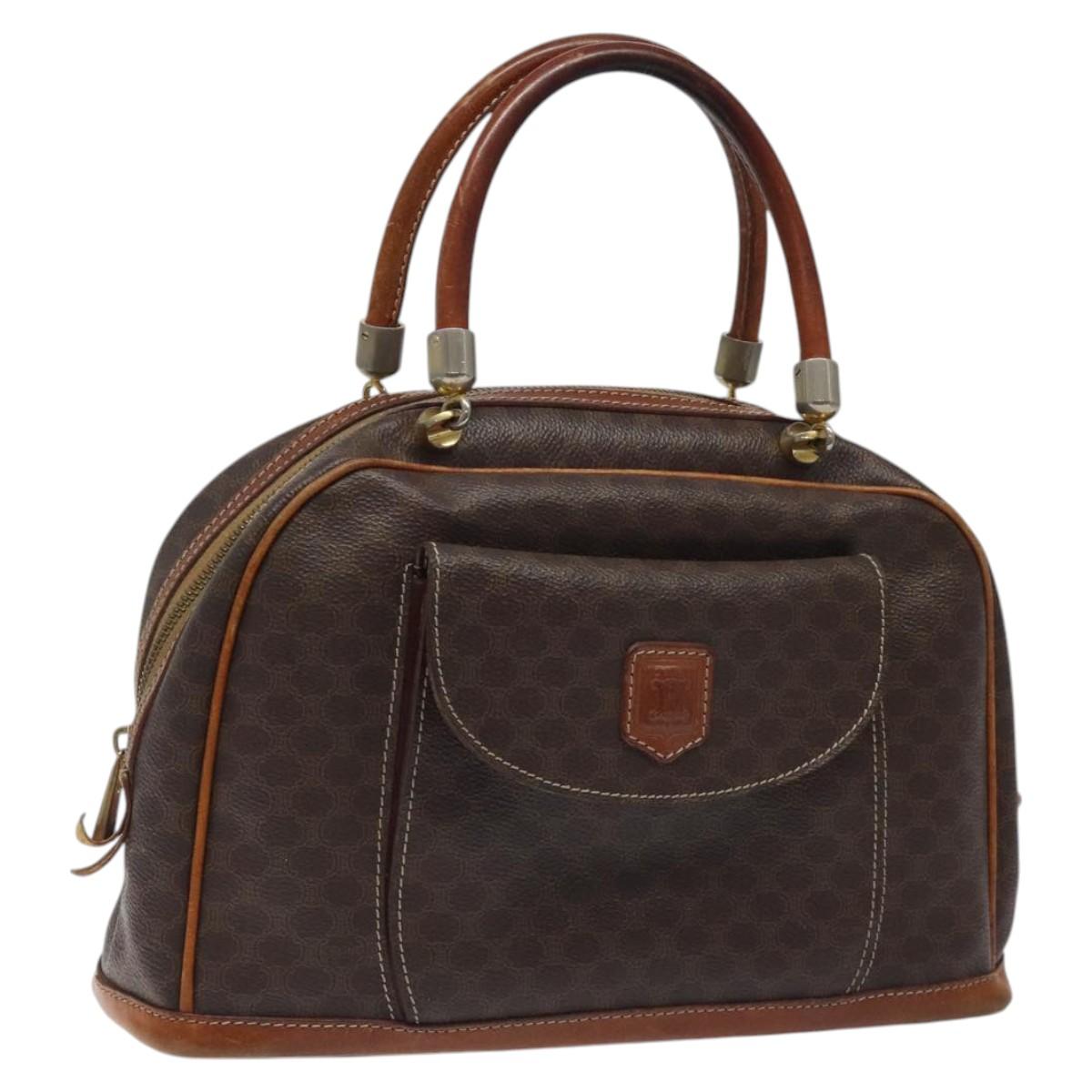 CELINE Macadam Canvas Hand Bag PVC Leather Brown Gold Auth 117432