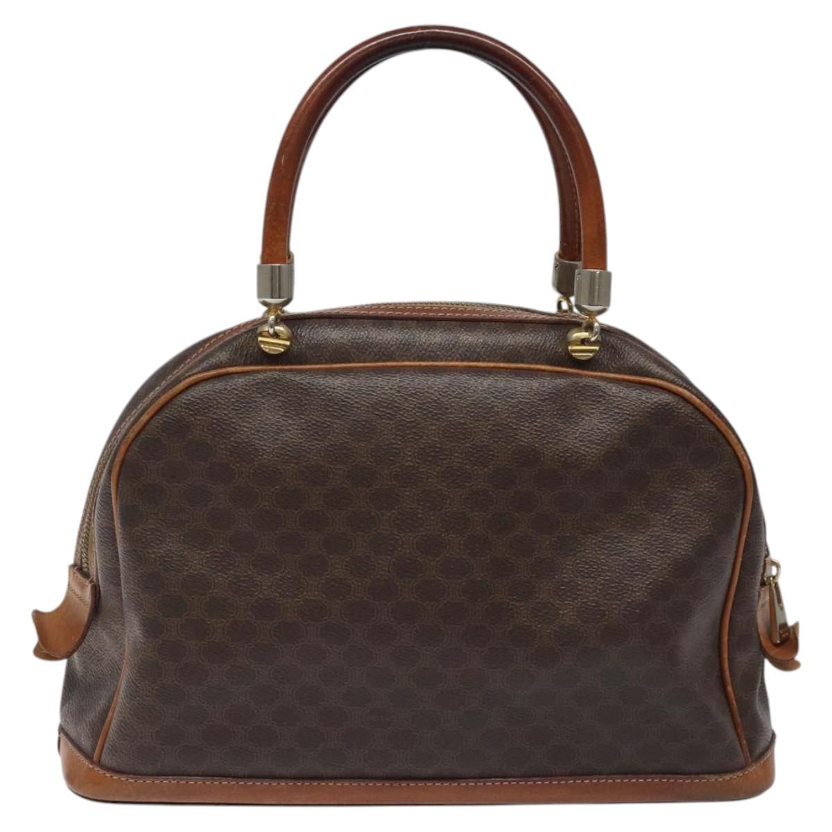 CELINE Macadam Canvas Hand Bag PVC Leather Brown Gold Auth 117432