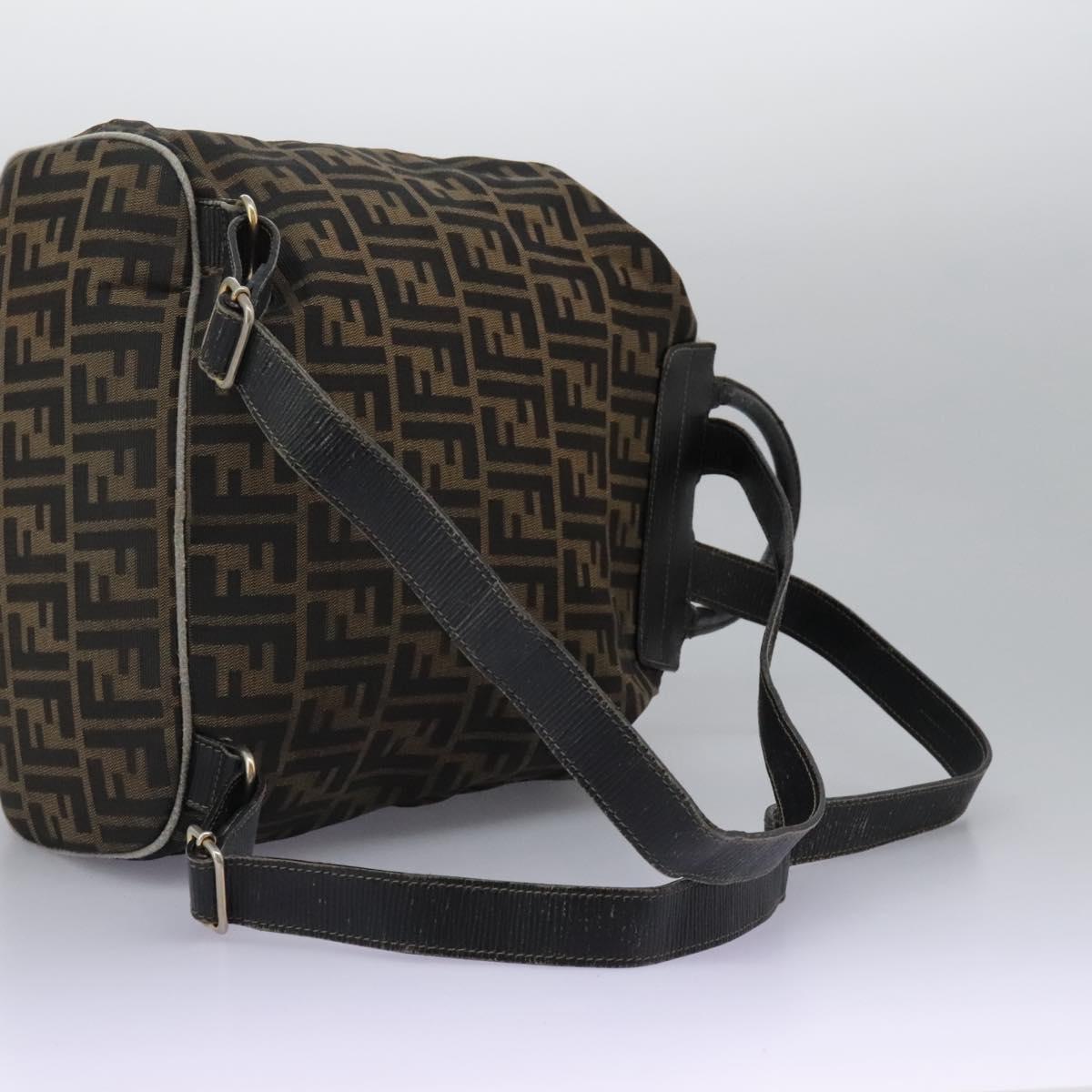 FENDI Zucca Canvas Backpack Brown Black gold Auth 117434