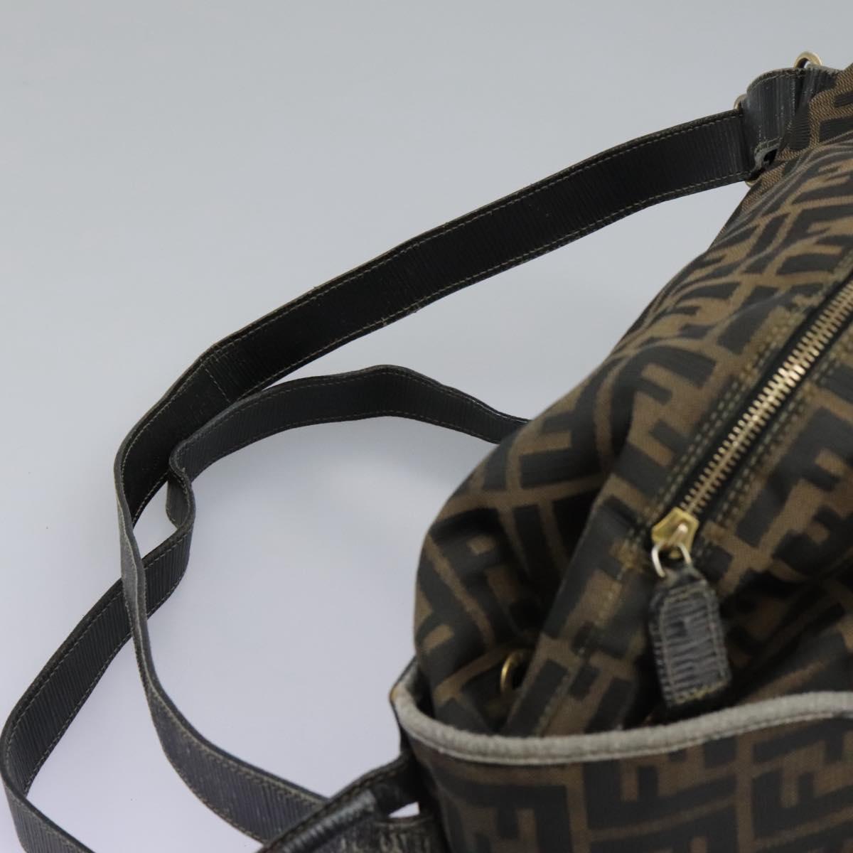FENDI Zucca Canvas Backpack Brown Black gold Auth 117434