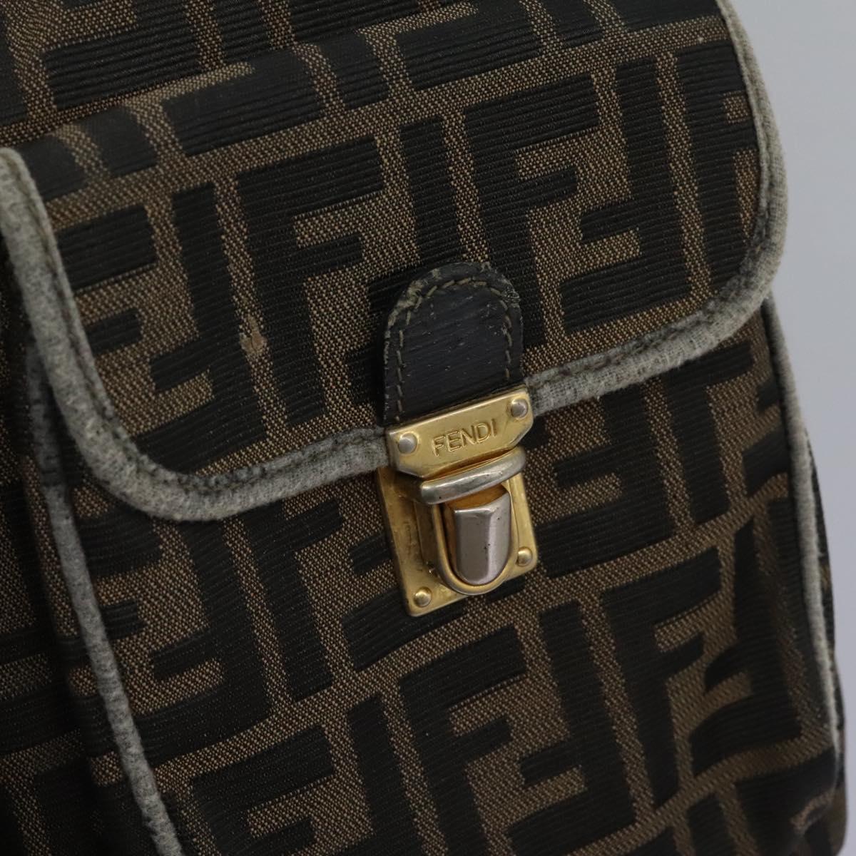 FENDI Zucca Canvas Backpack Brown Black gold Auth 117434