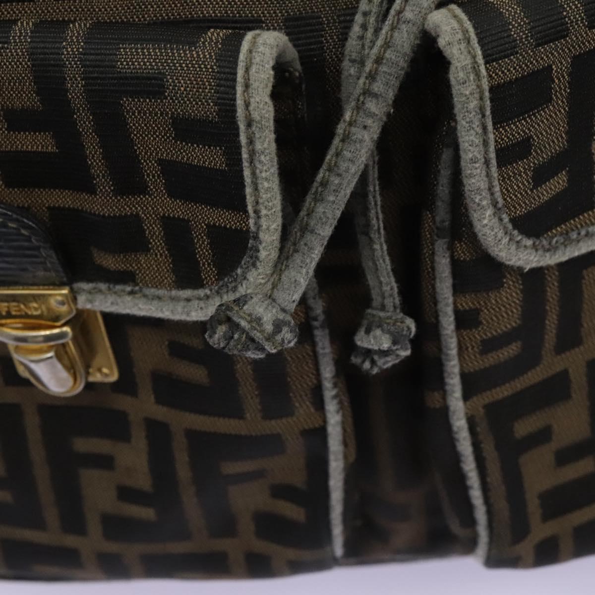 FENDI Zucca Canvas Backpack Brown Black gold Auth 117434
