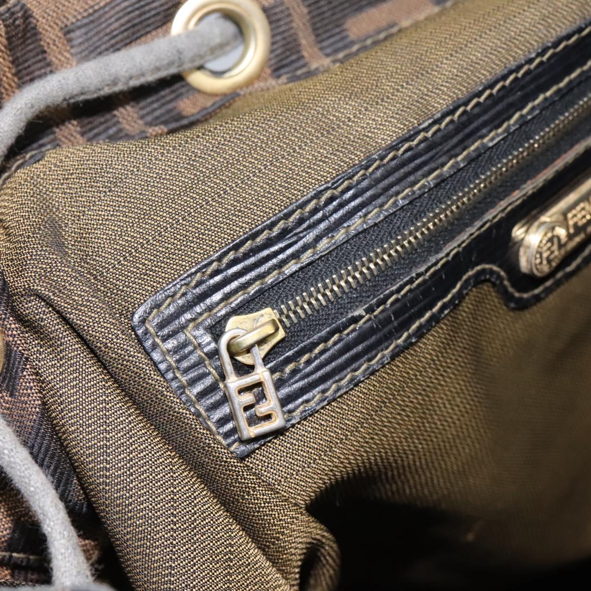 FENDI Zucca Canvas Backpack Brown Black gold Auth 117434