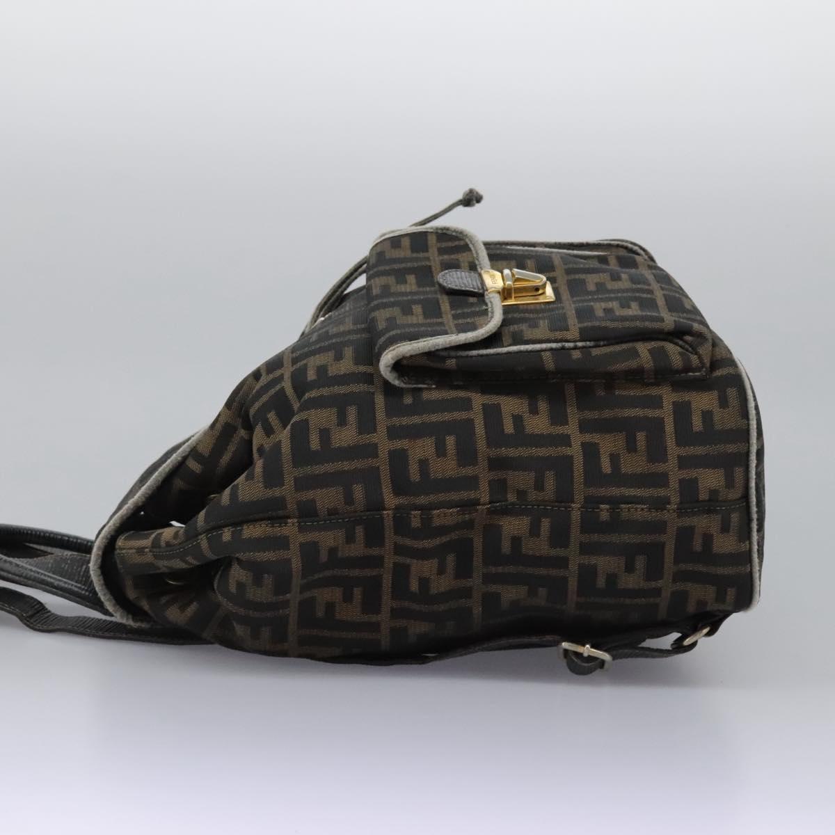 FENDI Zucca Canvas Backpack Brown Black gold Auth 117434