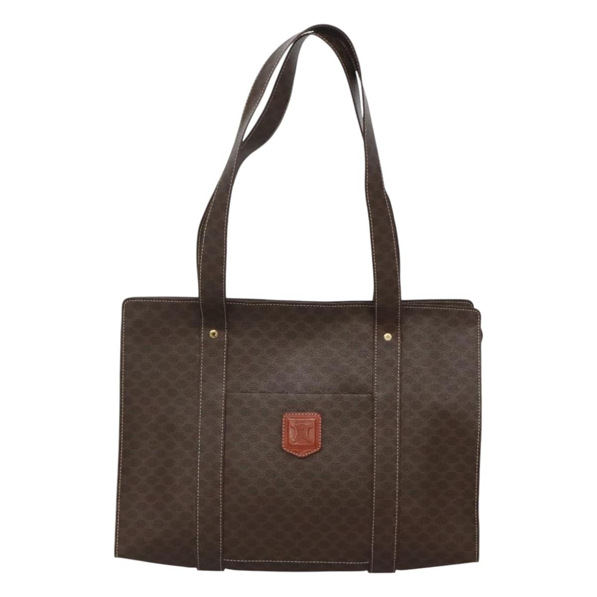 CELINE Macadam Canvas Tote Bag PVC Leather Brown Gold Auth 117440