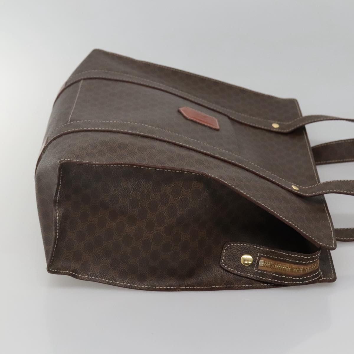 CELINE Macadam Canvas Tote Bag PVC Leather Brown Gold Auth 117440