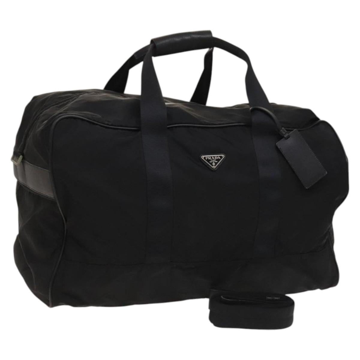 PRADA Boston Bag Nylon 2way Black Silver Auth 117470