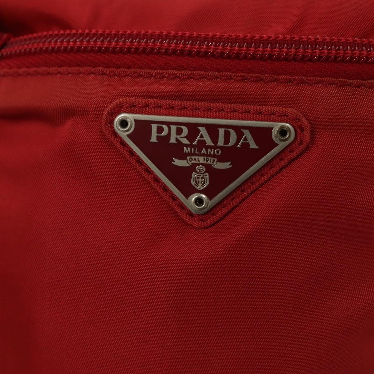 PRADA Shoulder Bag Nylon Red Silver Auth 117471