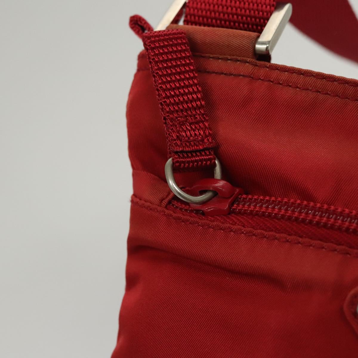 PRADA Shoulder Bag Nylon Red Silver Auth 117471