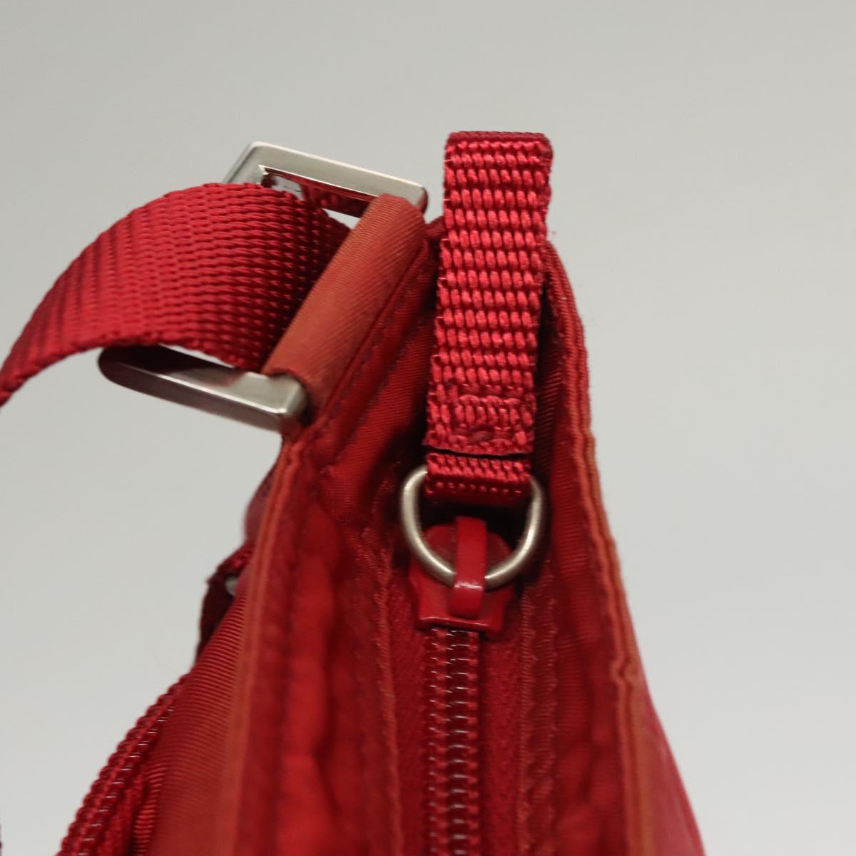 PRADA Shoulder Bag Nylon Red Silver Auth 117471