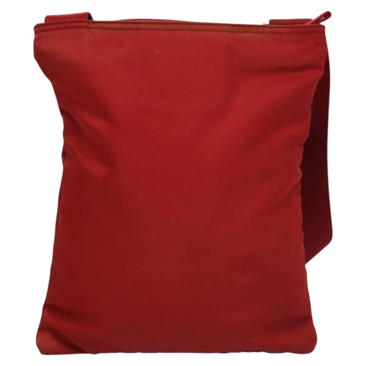 PRADA Shoulder Bag Nylon Red Silver Auth 117471