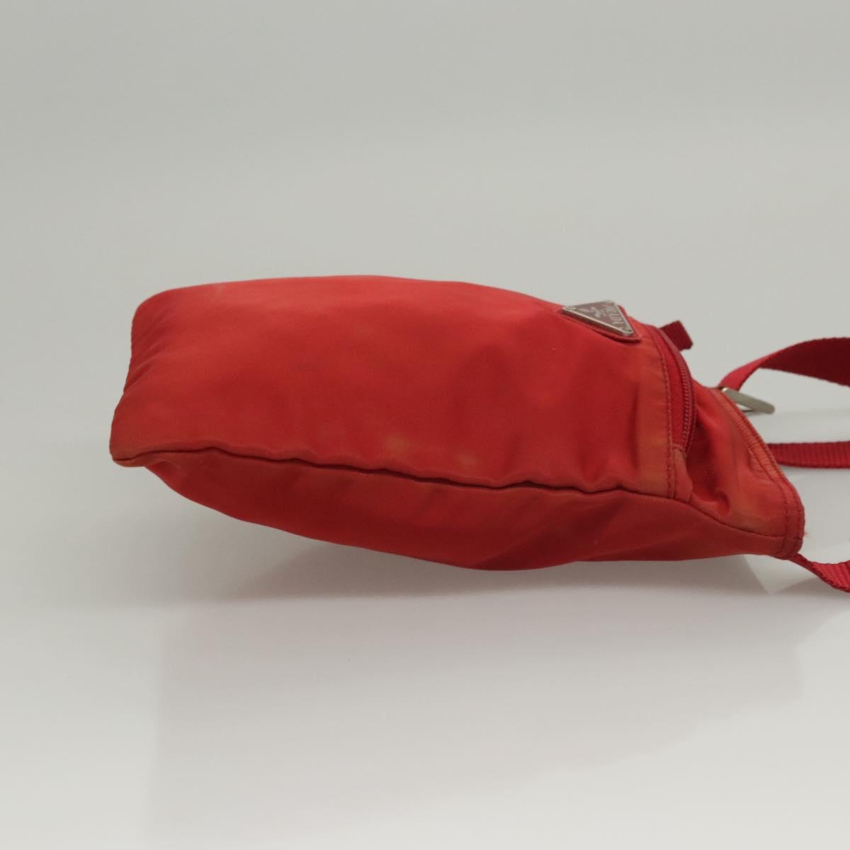 PRADA Shoulder Bag Nylon Red Silver Auth 117471