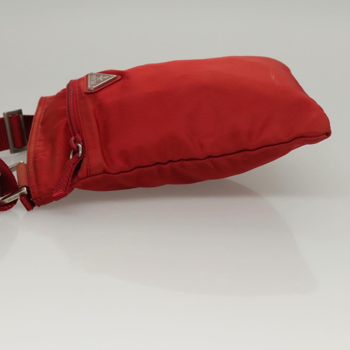 PRADA Shoulder Bag Nylon Red Silver Auth 117471