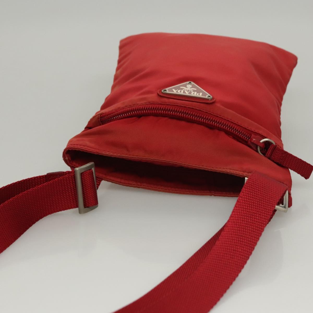 PRADA Shoulder Bag Nylon Red Silver Auth 117471