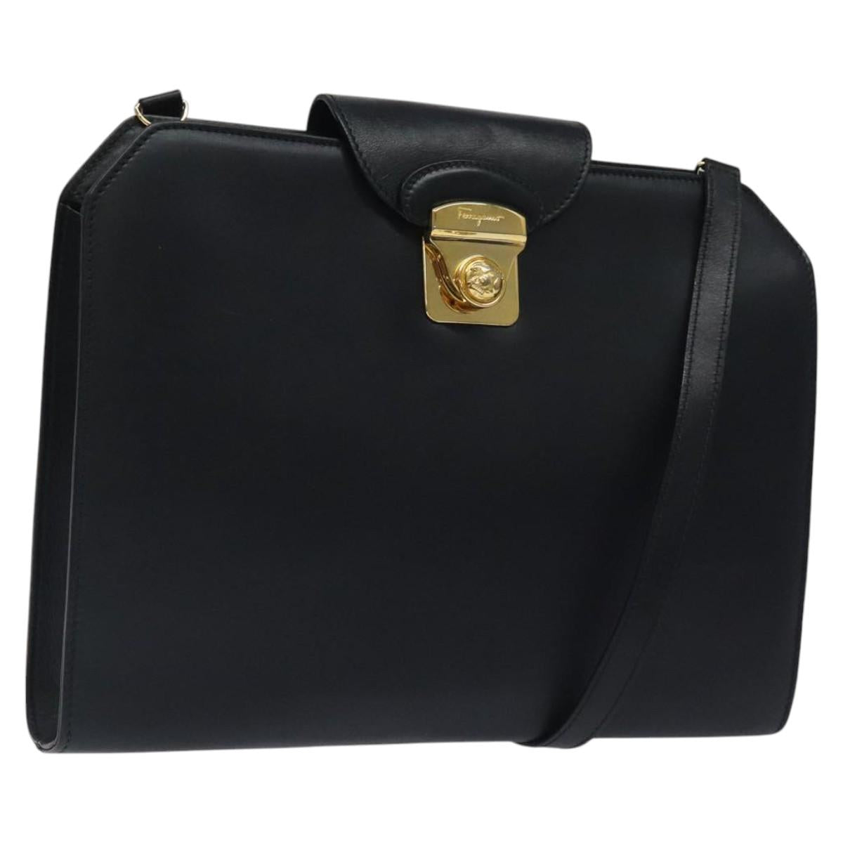 Salvatore Ferragamo Shoulder Bag Leather Black Gold Auth 117490