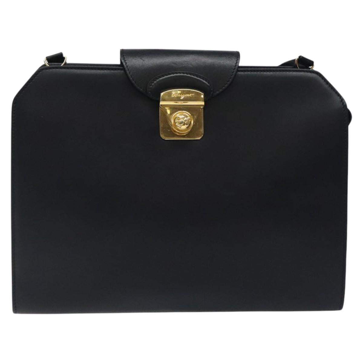 Salvatore Ferragamo Shoulder Bag Leather Black Gold Auth 117490