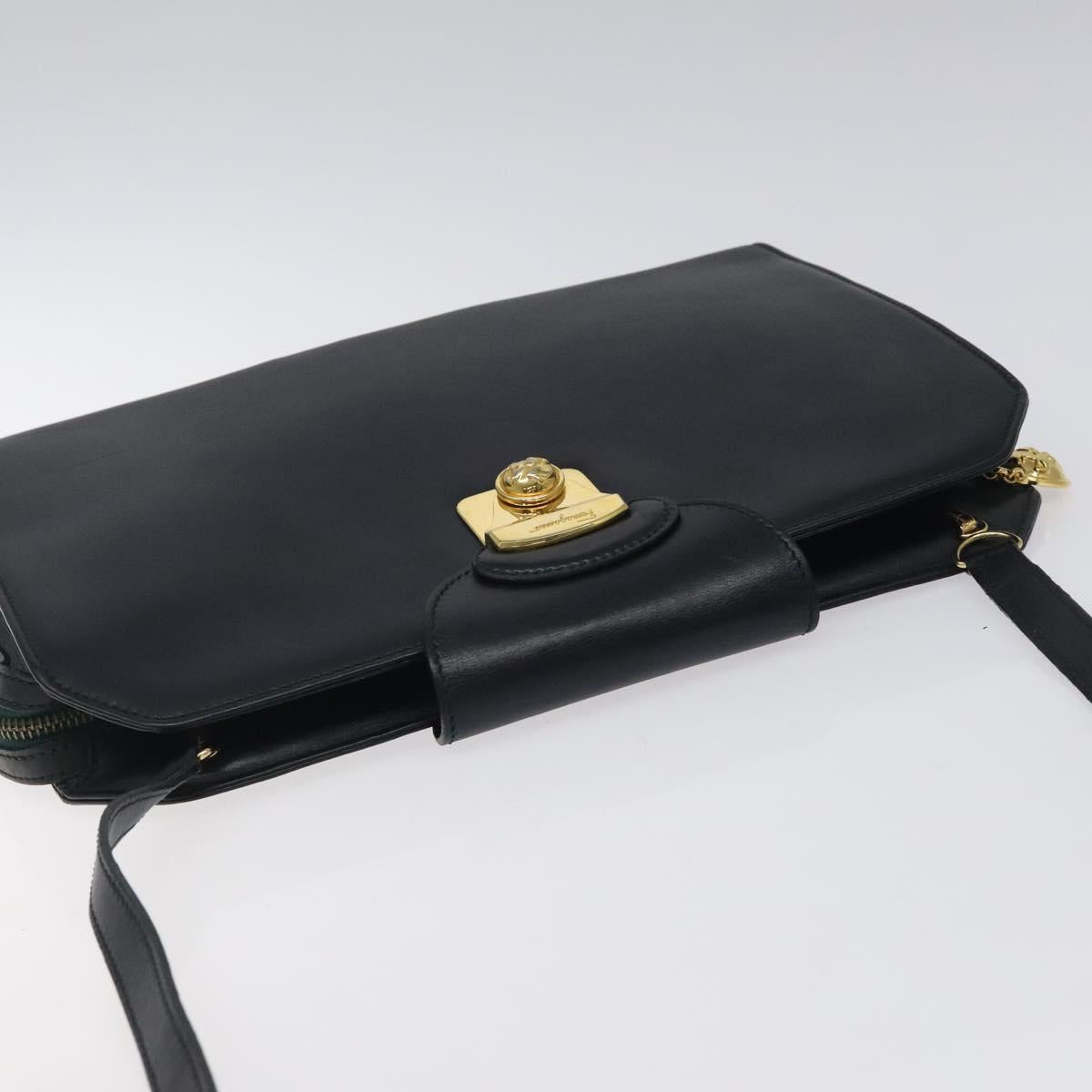 Salvatore Ferragamo Shoulder Bag Leather Black Gold Auth 117490
