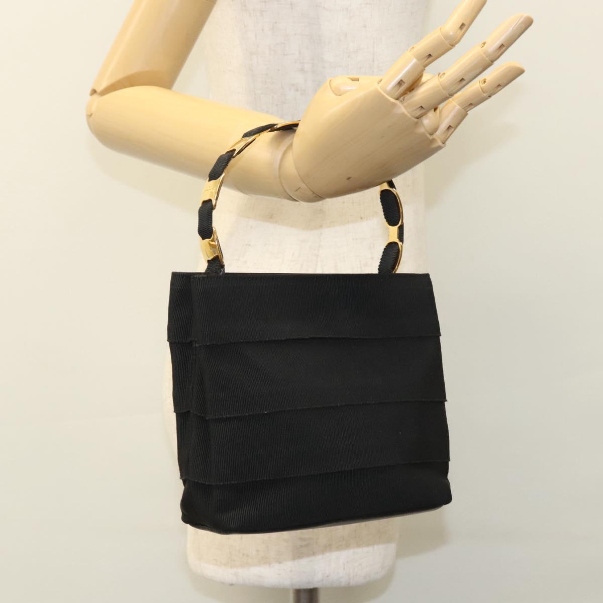 Salvatore Ferragamo Vala Hand Bag Canvas Black Auth 117491