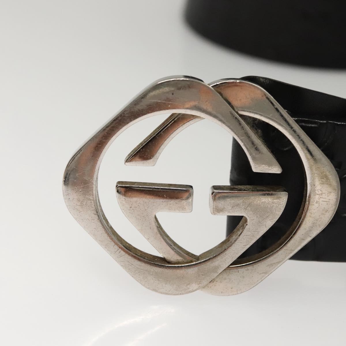 GUCCI GG Canvas Guccissima Belt Leather 38.6"" Black 182320 Auth 117503