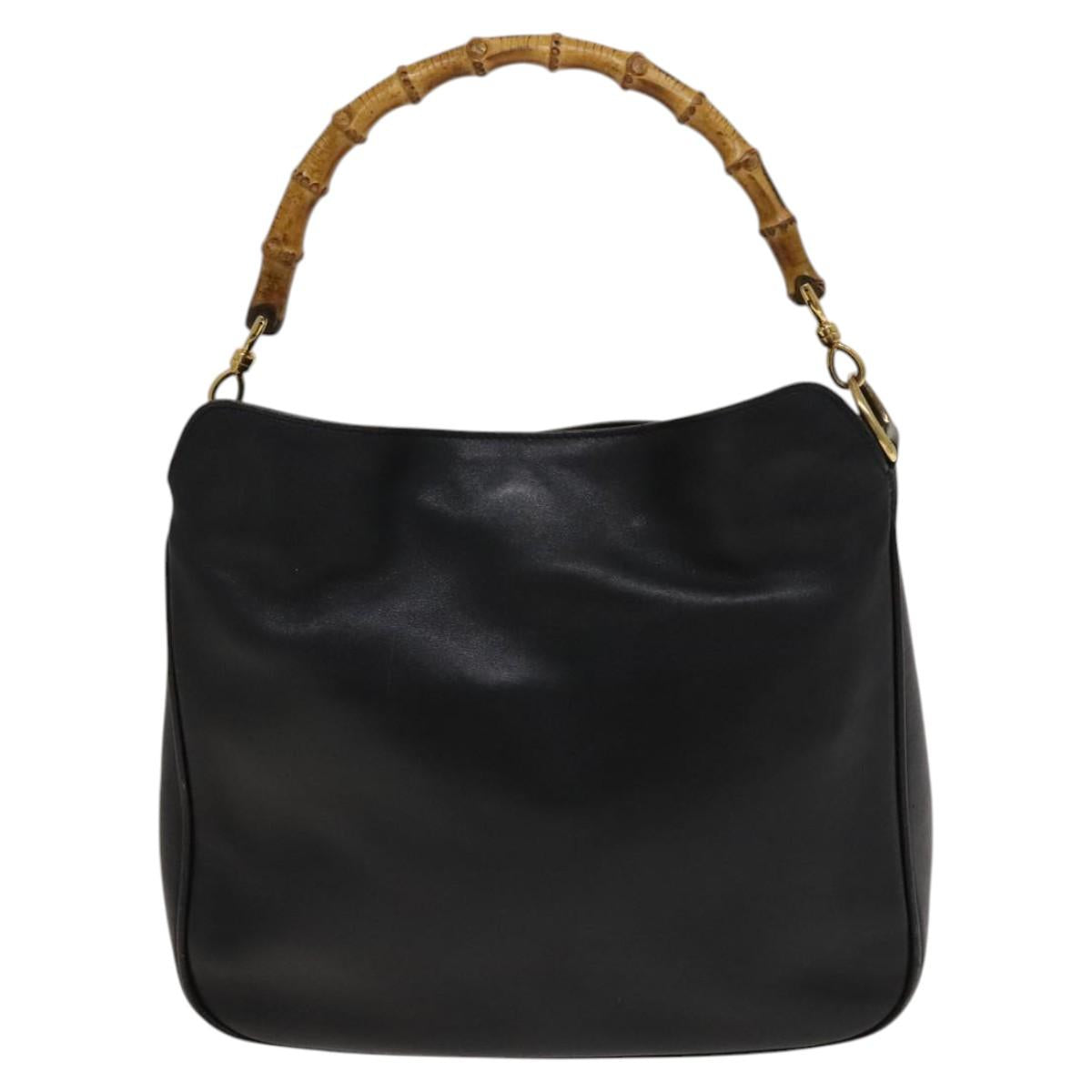 GUCCI Bamboo Hand Bag Leather 2way Black Gold 001 2113 1638 Auth 117509
