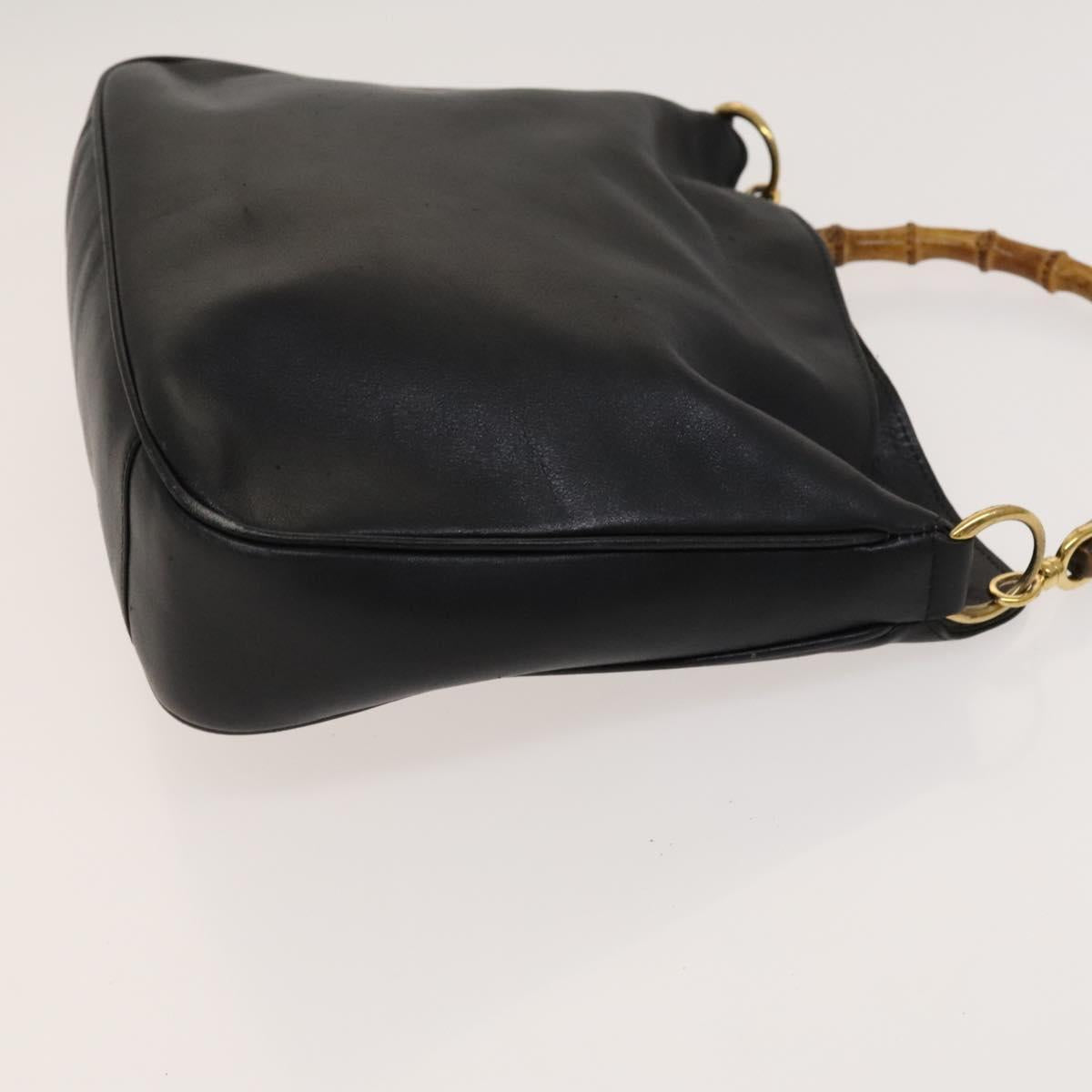 GUCCI Bamboo Hand Bag Leather 2way Black Gold 001 2113 1638 Auth 117509