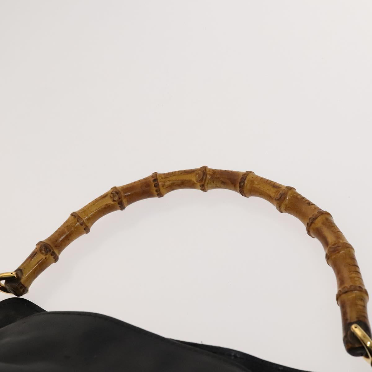 GUCCI Bamboo Hand Bag Leather 2way Black Gold 001 2113 1638 Auth 117509