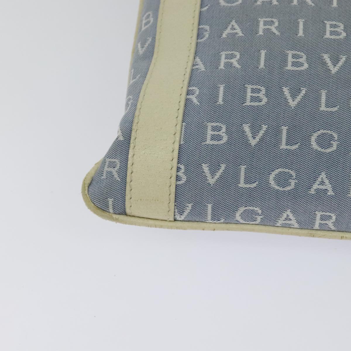 BVLGARI Logo mania Shoulder Bag Nylon Light Blue Silver Auth 117518
