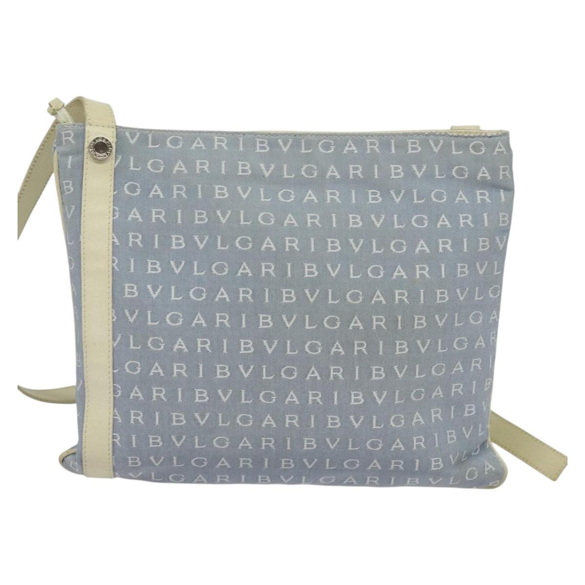 BVLGARI Logo mania Shoulder Bag Nylon Light Blue Silver Auth 117518