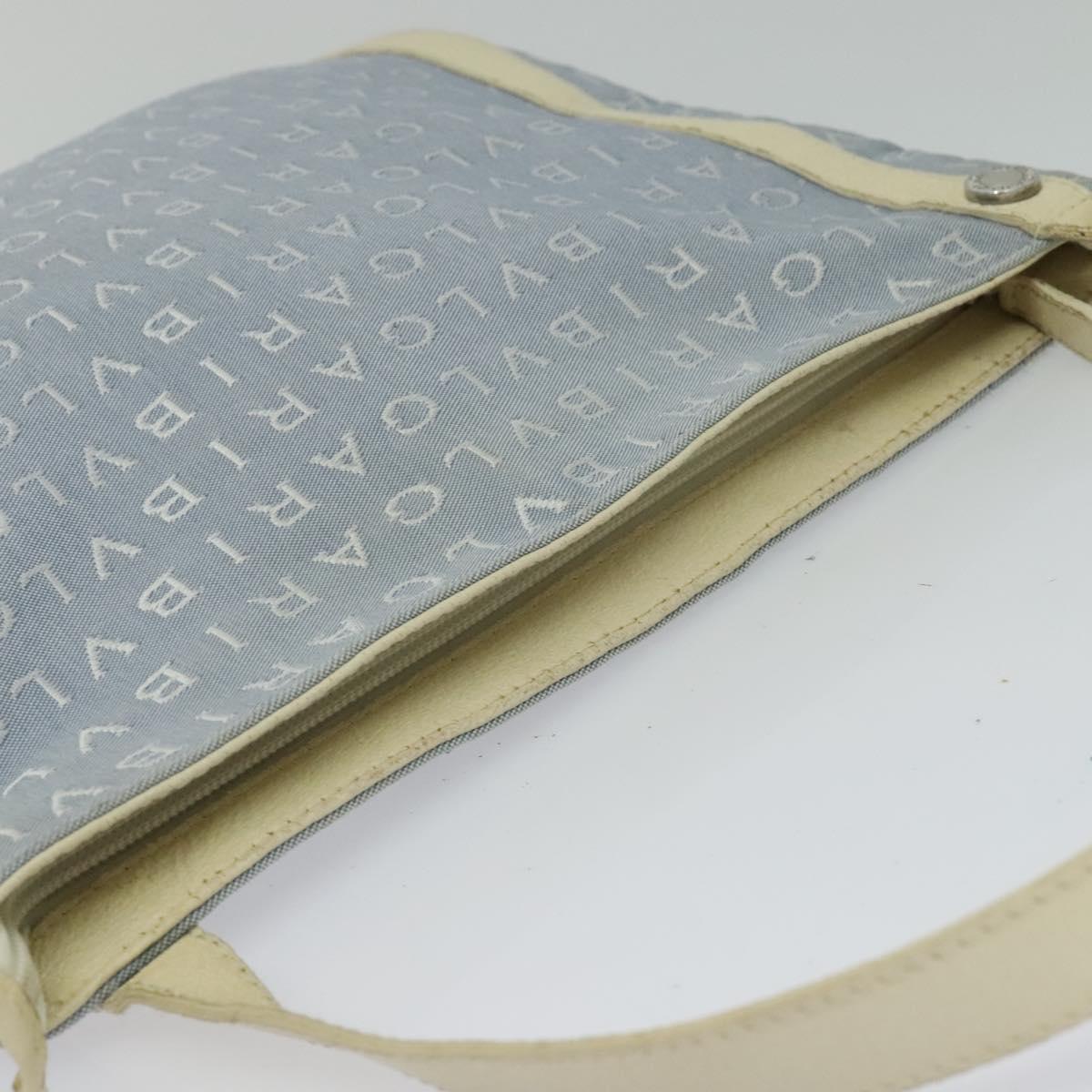 BVLGARI Logo mania Shoulder Bag Nylon Light Blue Silver Auth 117518
