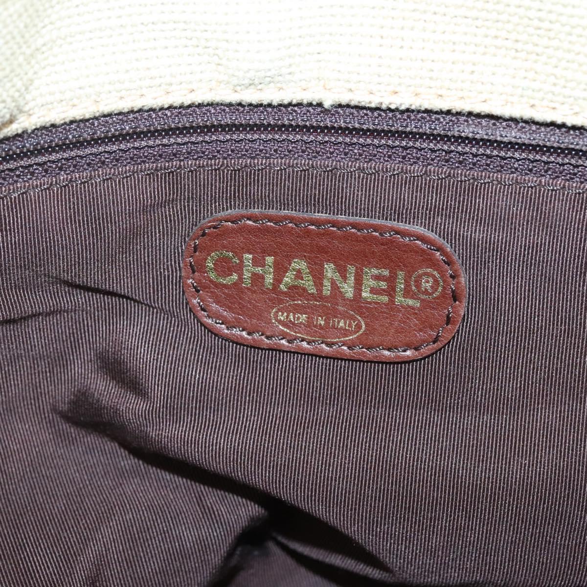 CHANEL COCO Mark Tote Bag Leather Canvas Beige CC Auth 117522